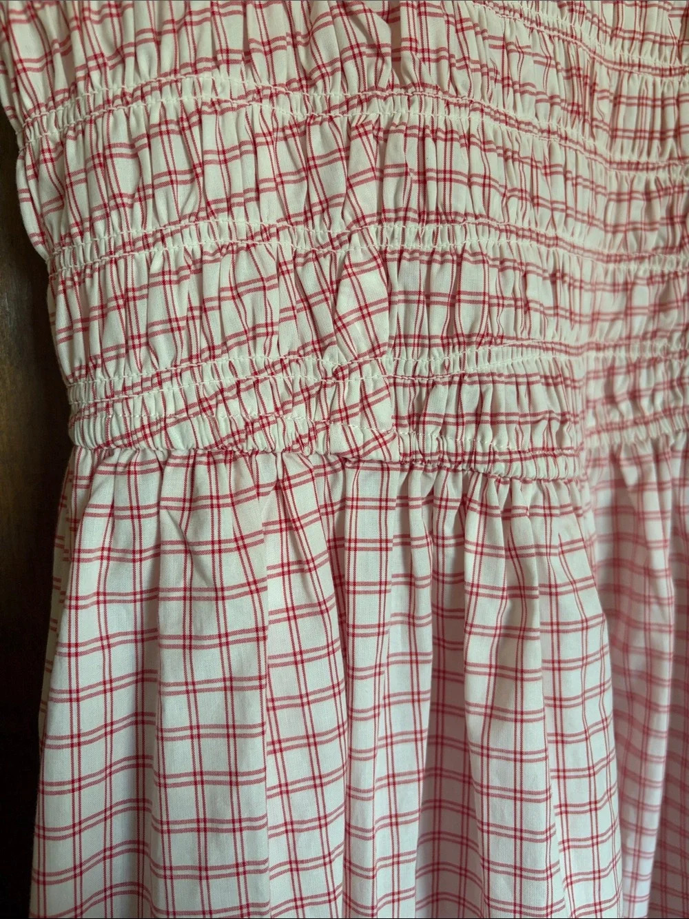 SOLID & STRIPED Red Gingham Smocked Maxi Sundress